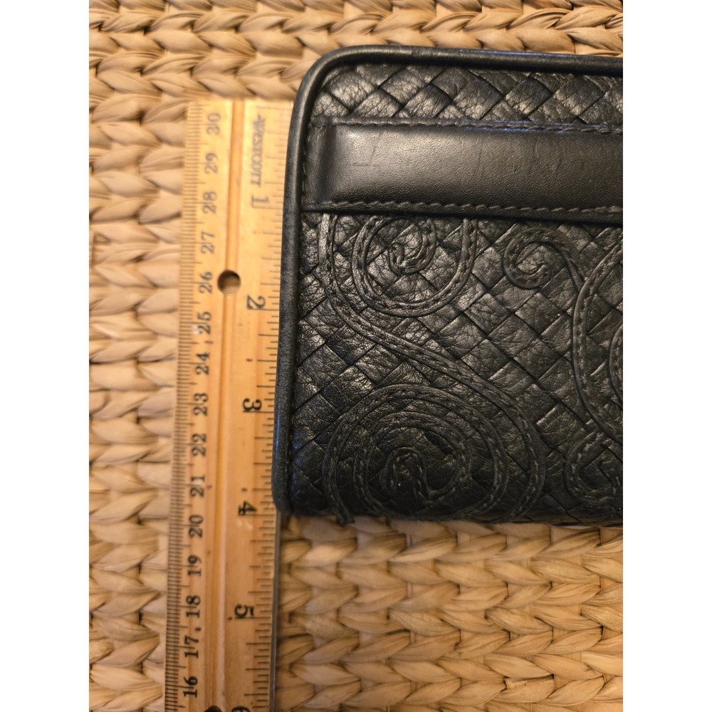 Black Leather Brighton Ferrara Folio Wallet Woven Texture Silver Accents *READ - Picture 9 of 11
